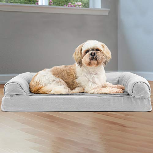FurHaven Pet Products | Orthopedic Plush and Suede Sofa Pet Bed for Dogs and Cats， Gray， Medium
