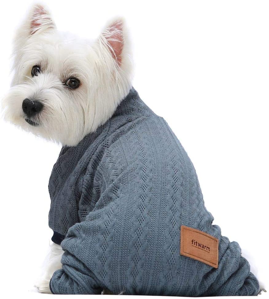 Fitwarm Dog Sweaters Turtleneck Knitted Puppy Coat Dog Outfits Knitwear Pet Coats Cat Clothes Blue Small