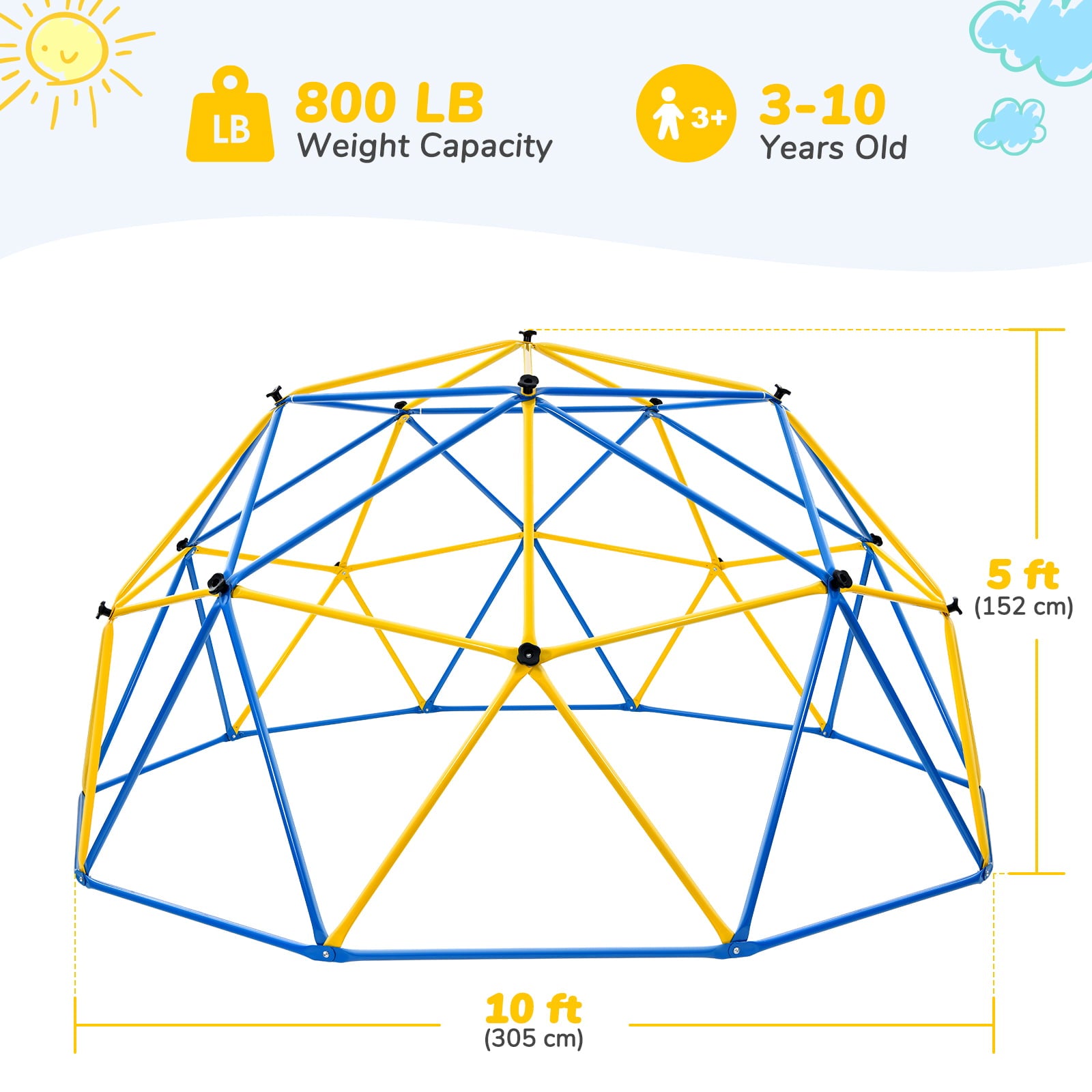 JUGADER 10' Climbing Dome with Swing and Hammock for Kids