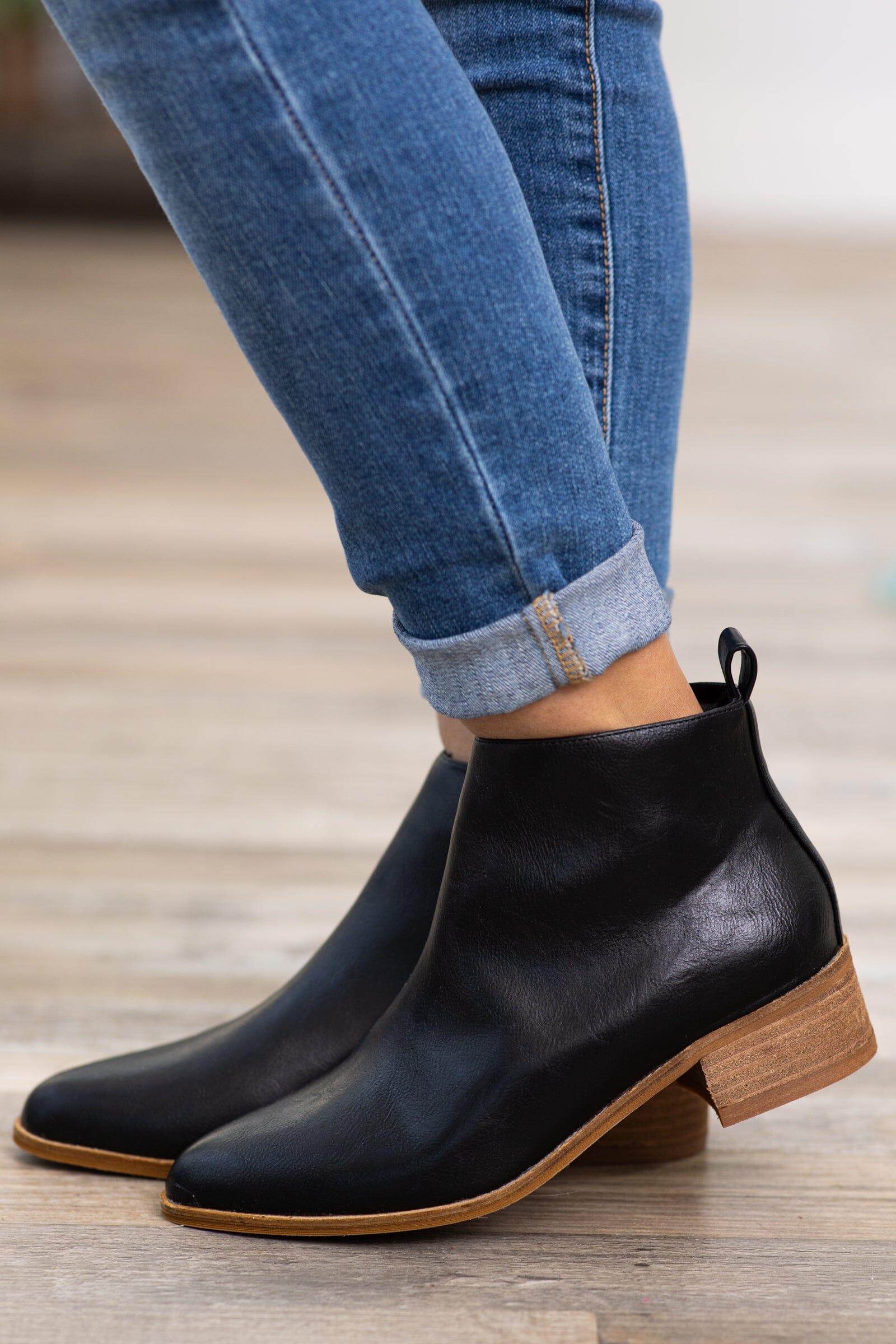 Black Ankle Bootie With Pull Tab