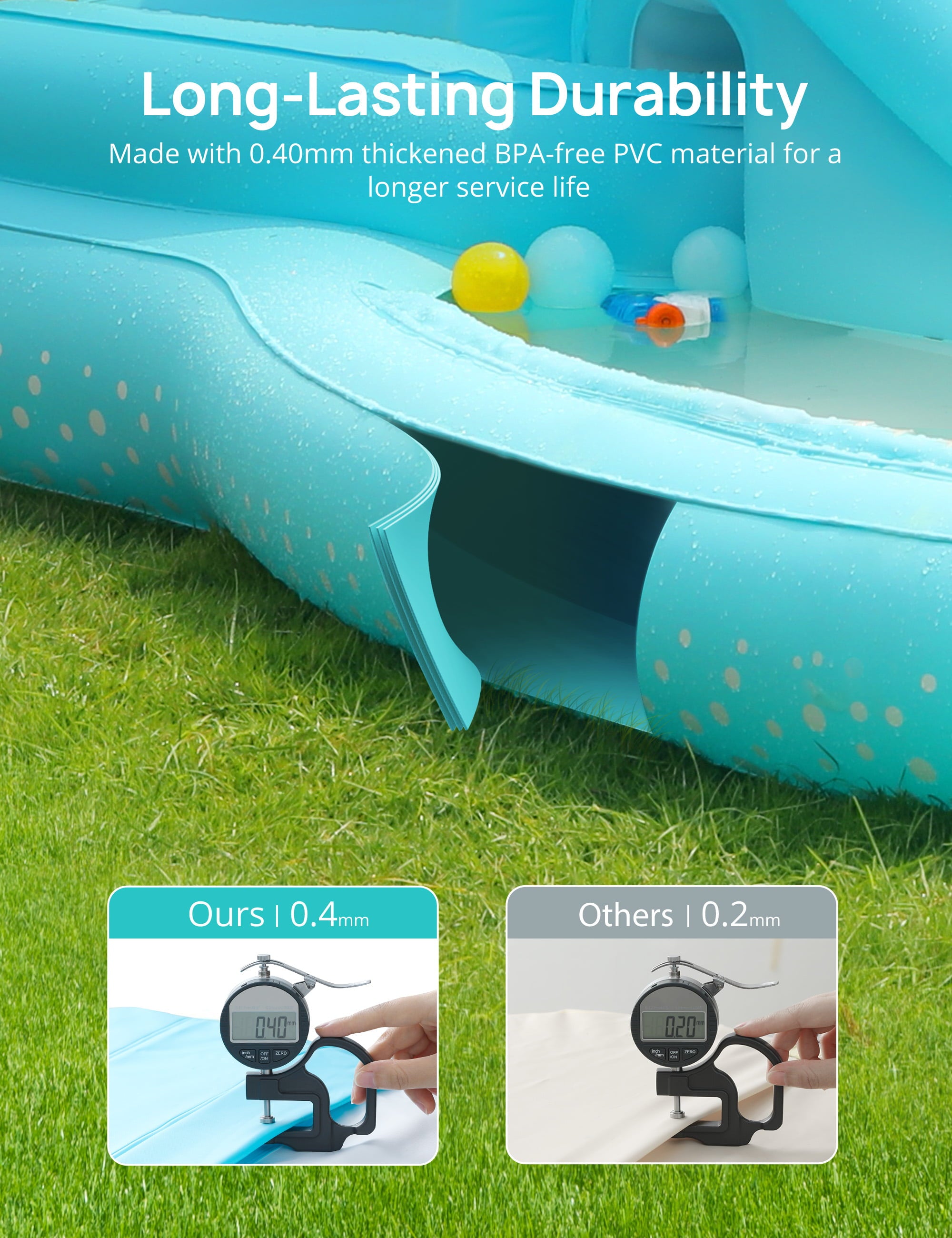 Evajoy Inflatable Play Center Pool， Kiddie Pool with Water Slide for Kids， Children， 110