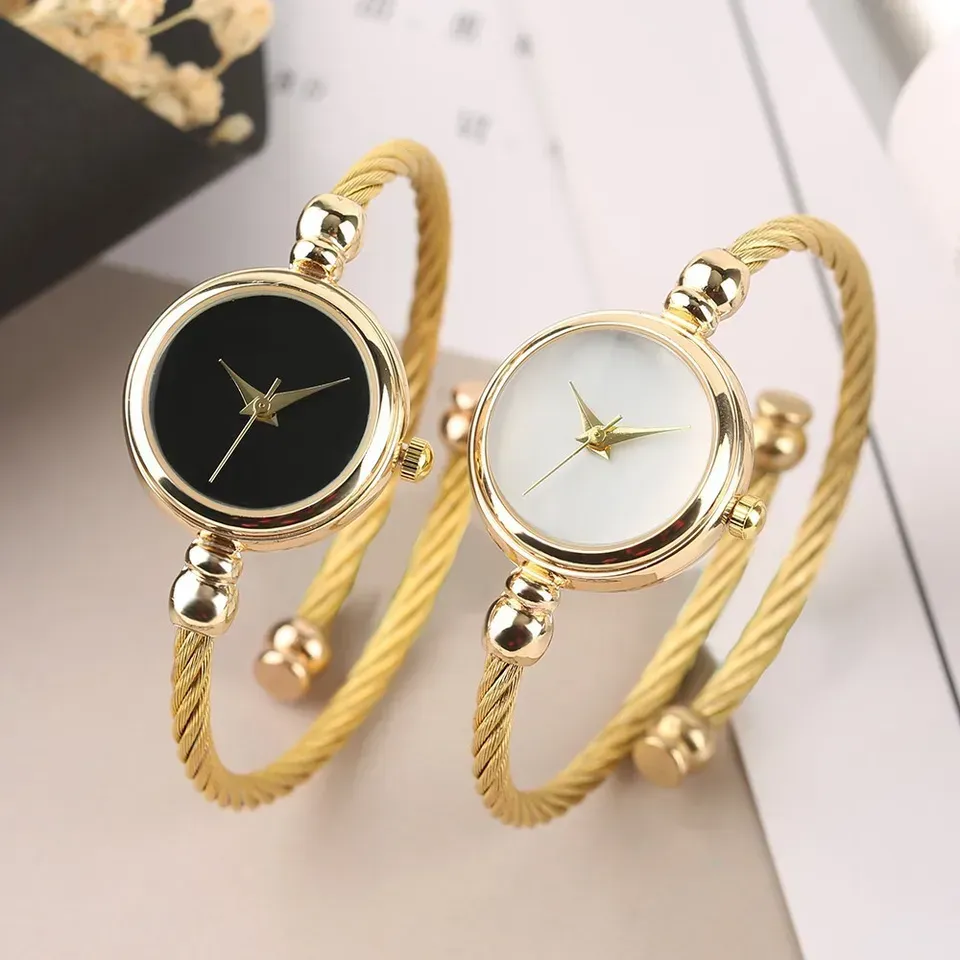 LIUYANGTIAN Simple Women Watches Stainless Steel Retro Ladies Quartz Wristwatch Small Gold Bangle Bracelet Luxury Chain Watch