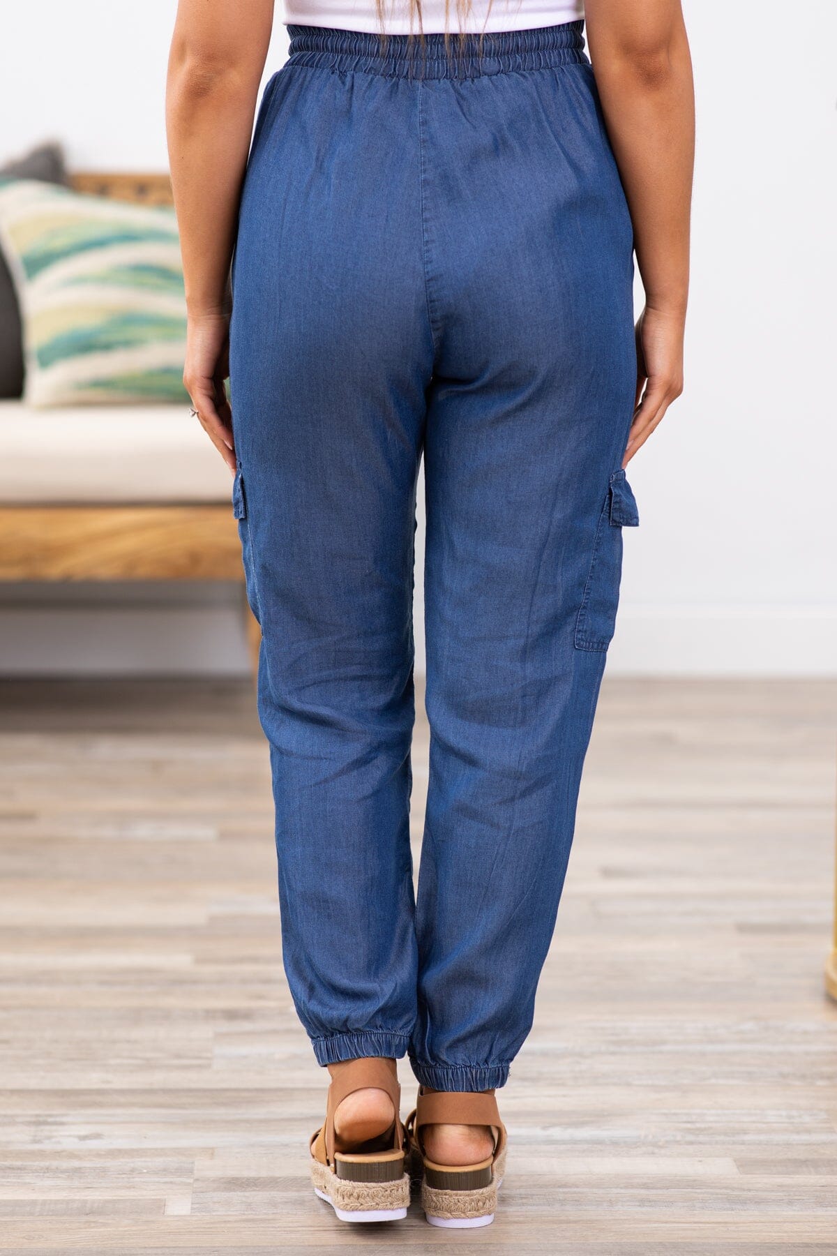 Dark Wash Tencel Cargo Pocket Joggers