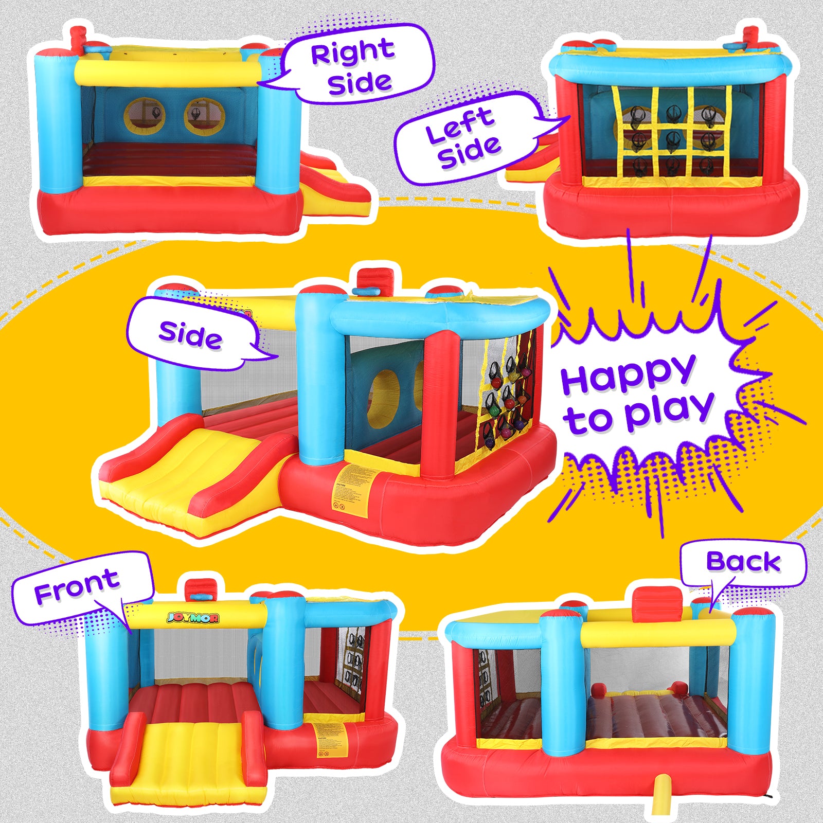 JOYMOR Inflatable Obstacle Course Bounce House for Kids Jumping Castle Slide Bouncer with Air Blower， Sun Cover， Indoor and Outdoor Party Gift