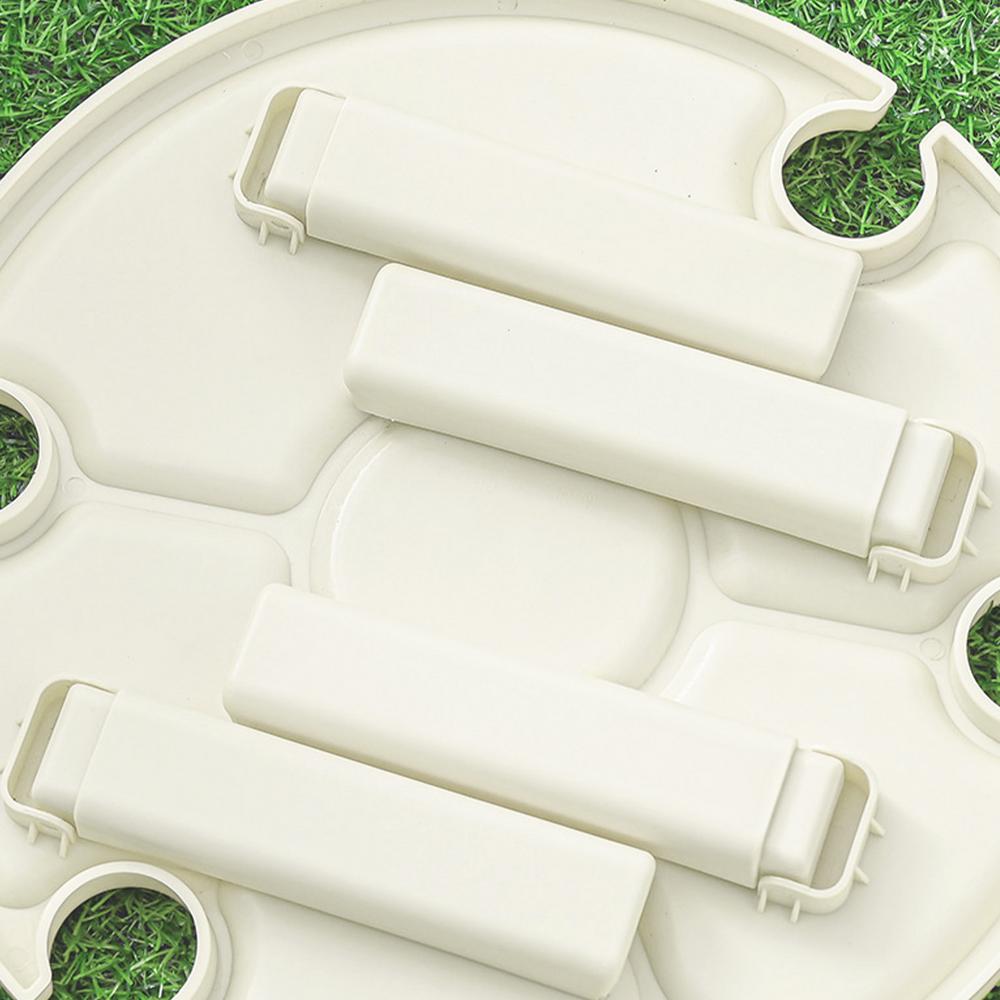 IMSHIE Round Folding Table， Portable Outdoor Wine Table Folding Picnic Tray， White Pink Folding Picnic Table with Glass Holder， Folding Desk for Camping methodical