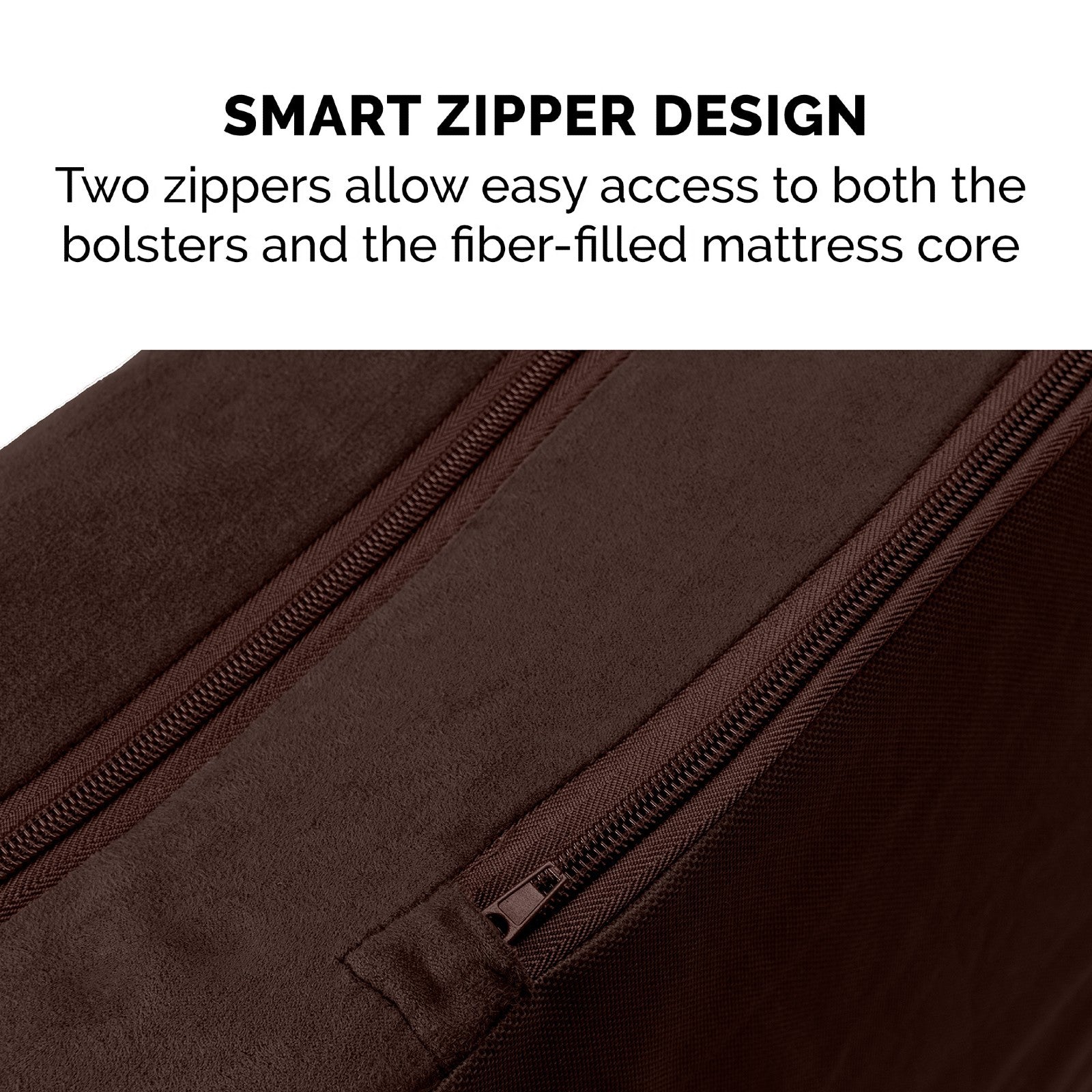 FurHaven | Faux Fur and Suede Deluxe L-Chaise Lounge Pillow Sofa Pet Bed for Dogs and Cats， Espresso， Large