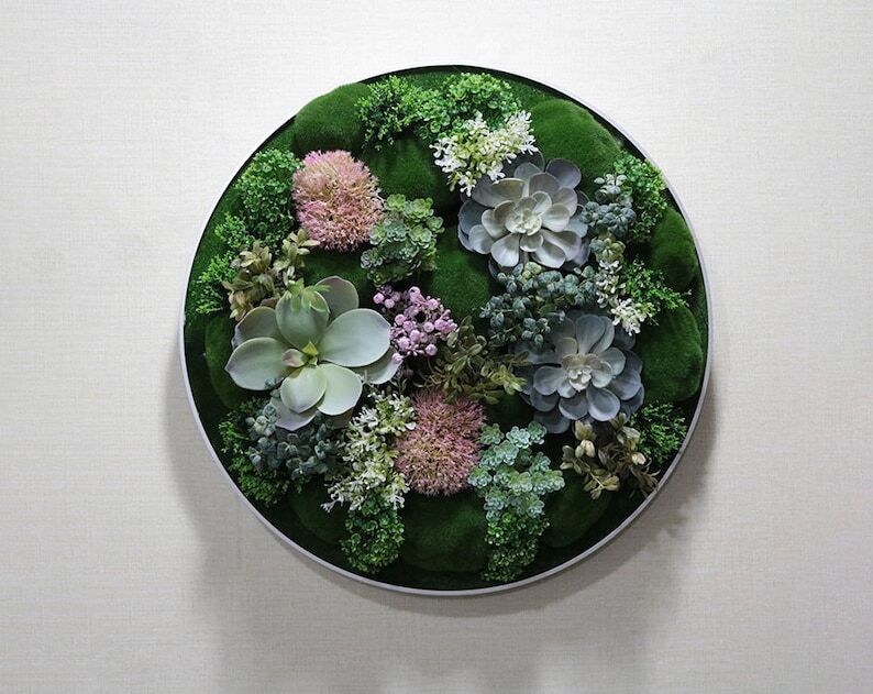 Unique Realistic 3D Rustic Faux Artificial Succulents Living Wall Art