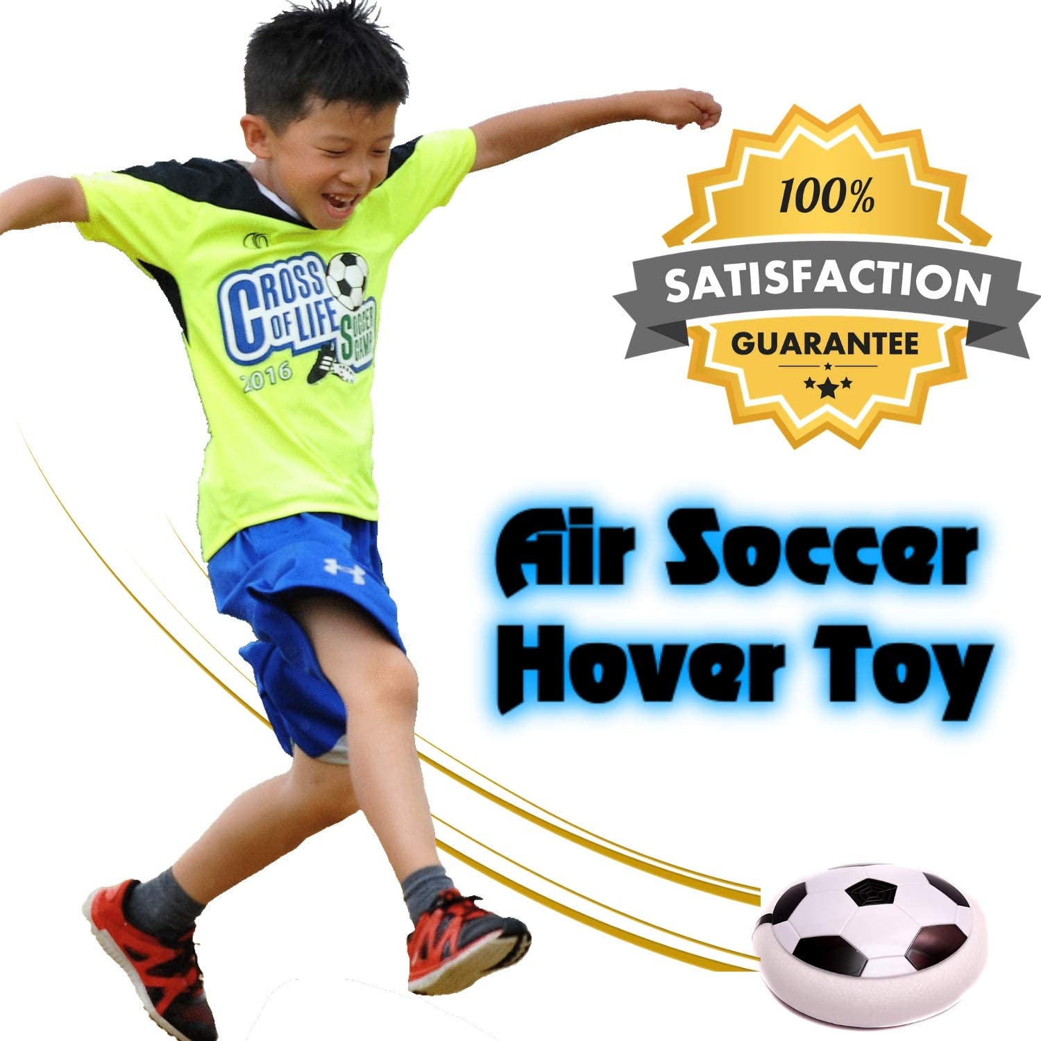 Air Power Soccer Football Hover Disc Toy with Foam Bumpers and Light-Up LED Lights， Kids Sports Ball Game for Indoor and Outdoor Play， Gift for Children
