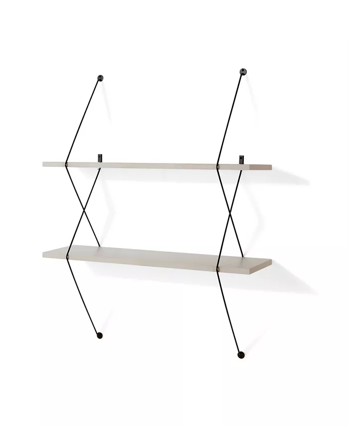 Danya B Contemporary Two Level Shelving System with Black Wire Brackets
