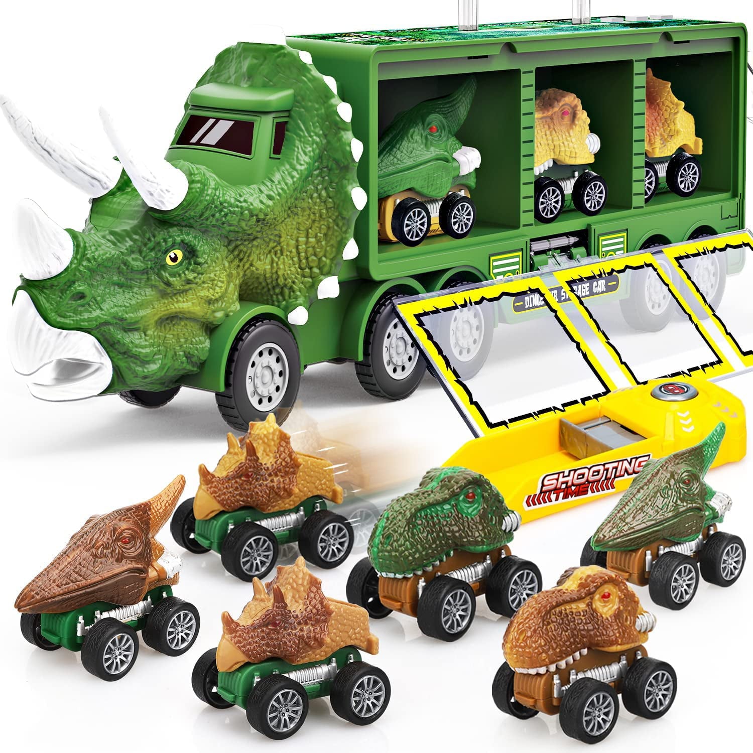 TOY Life Dinosaur Toy Truck for Kids 3 - 8 with Pull Back Car Toys，  9 in 1 Monster Truck for Boys and Girls， Dinosaur Transport Truck for Kids， Dinosaur Toys for Kids 3-7