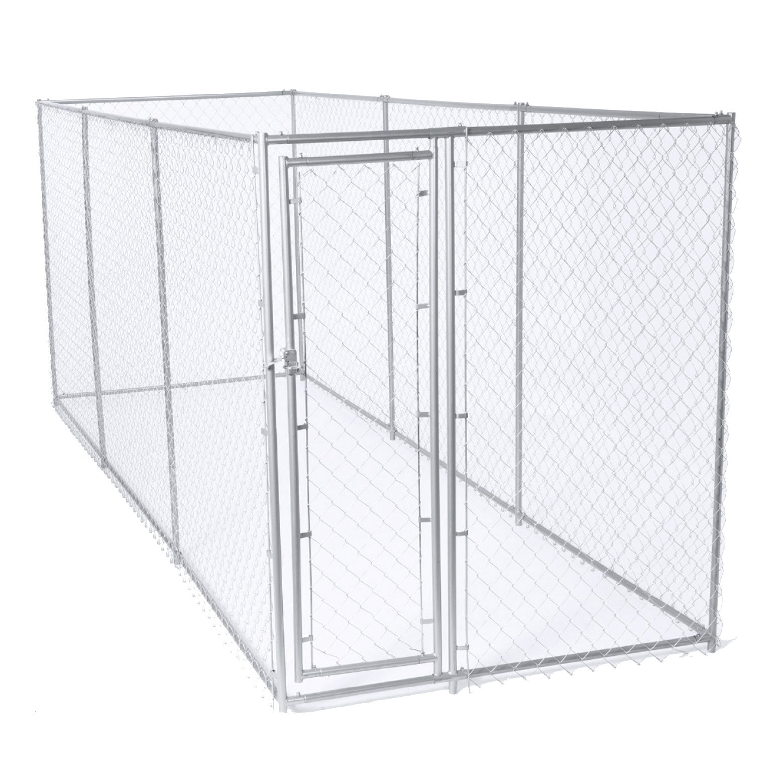 Lucky Dog Outdoor Chain Link Dog Kennel with Cover， Silver， 10'L x 10'W x 6H， 2 Pack