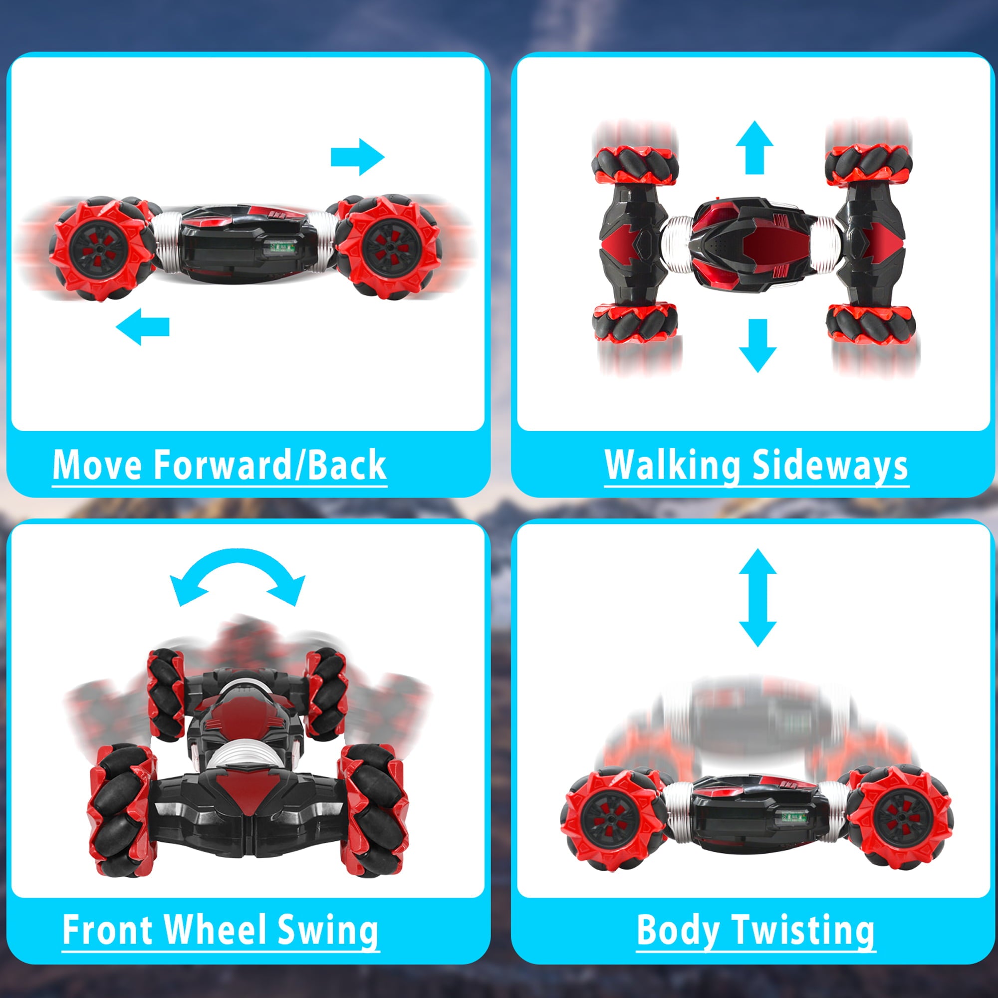 AGNEVE RC Stunt Car 4WD 360° and Double Sided Rotation Toy Car 2.4GHz All-Terrain Dual Mode Twist Remote Control Car with LED Light Music for Kids Gifts