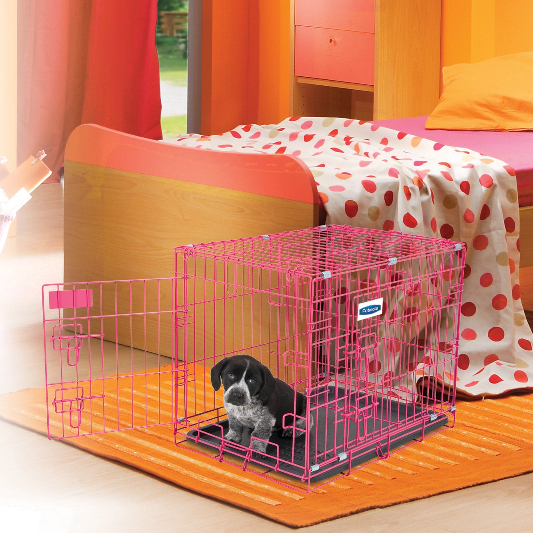 Petmate 24 Inch Adjustable Puppy Dog 2 Door House Training Crate Kennel， Pink