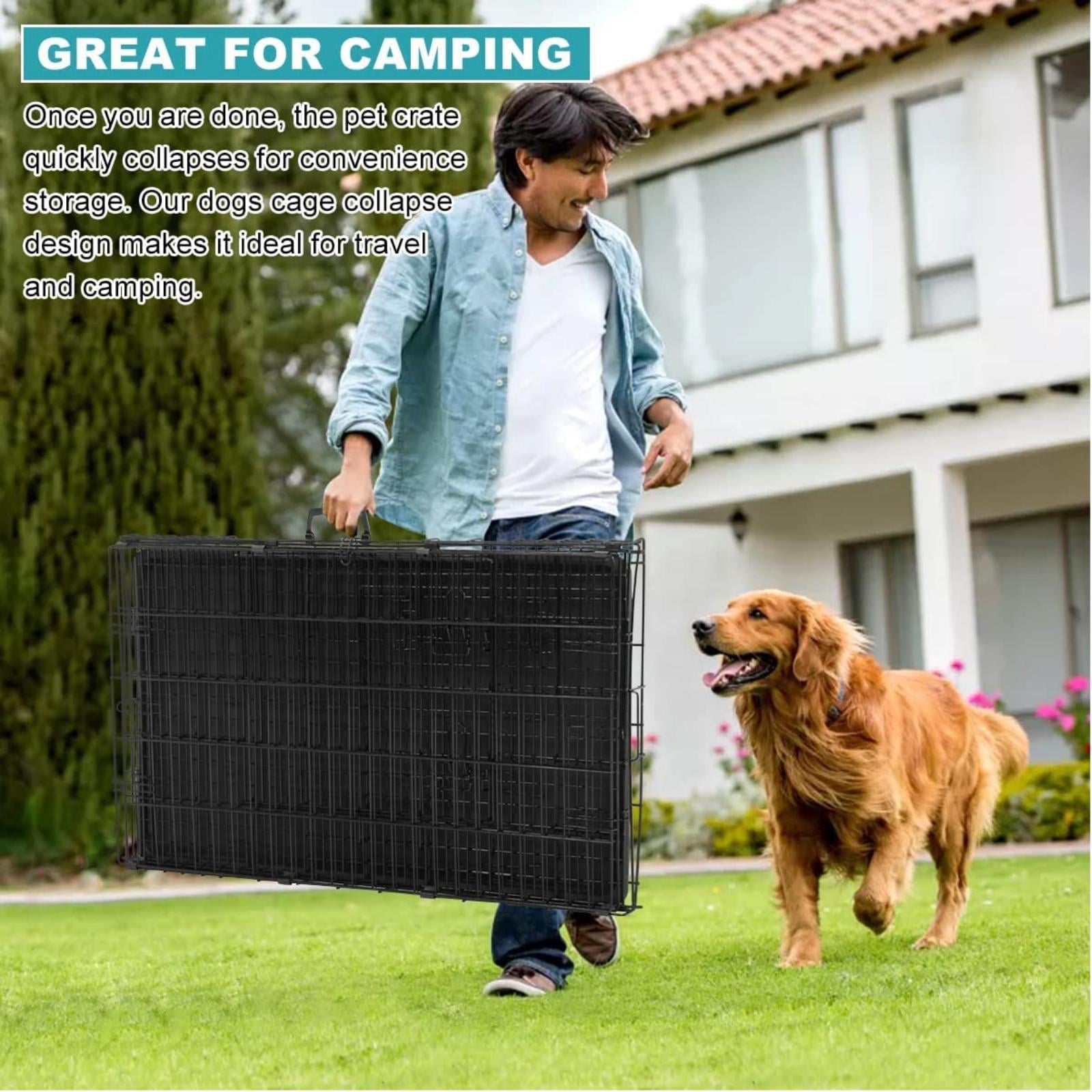 NiamVelo 48 inch Large Dog Crate  Dog Cage Dog Kennel， Folding Metal Wire Pet Crate with Handle and Plastic Tray， IndoorandOutdoor， Black XXL