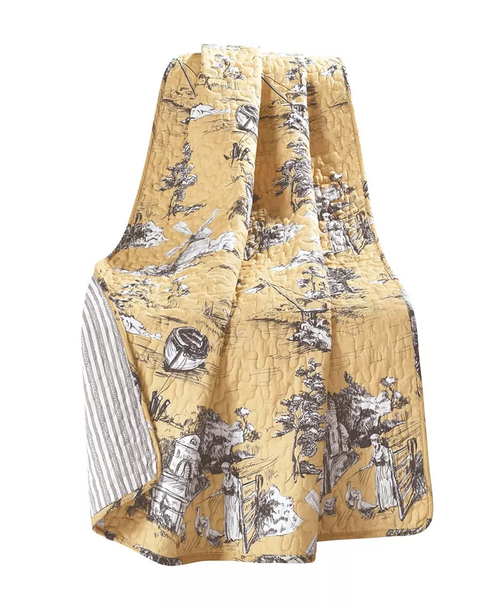 Lush Dandeacutecor French Country Toile Cotton Reversible Throw Blanket