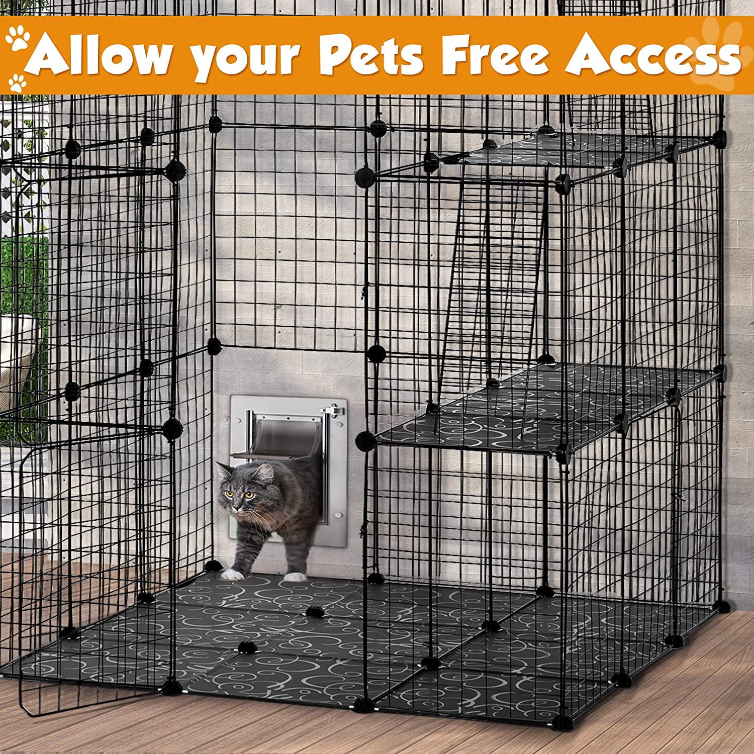 Coziwow Large DIY Cat Cage Playpen Pet Cage for Rabbit Small Animal Indoor， Black