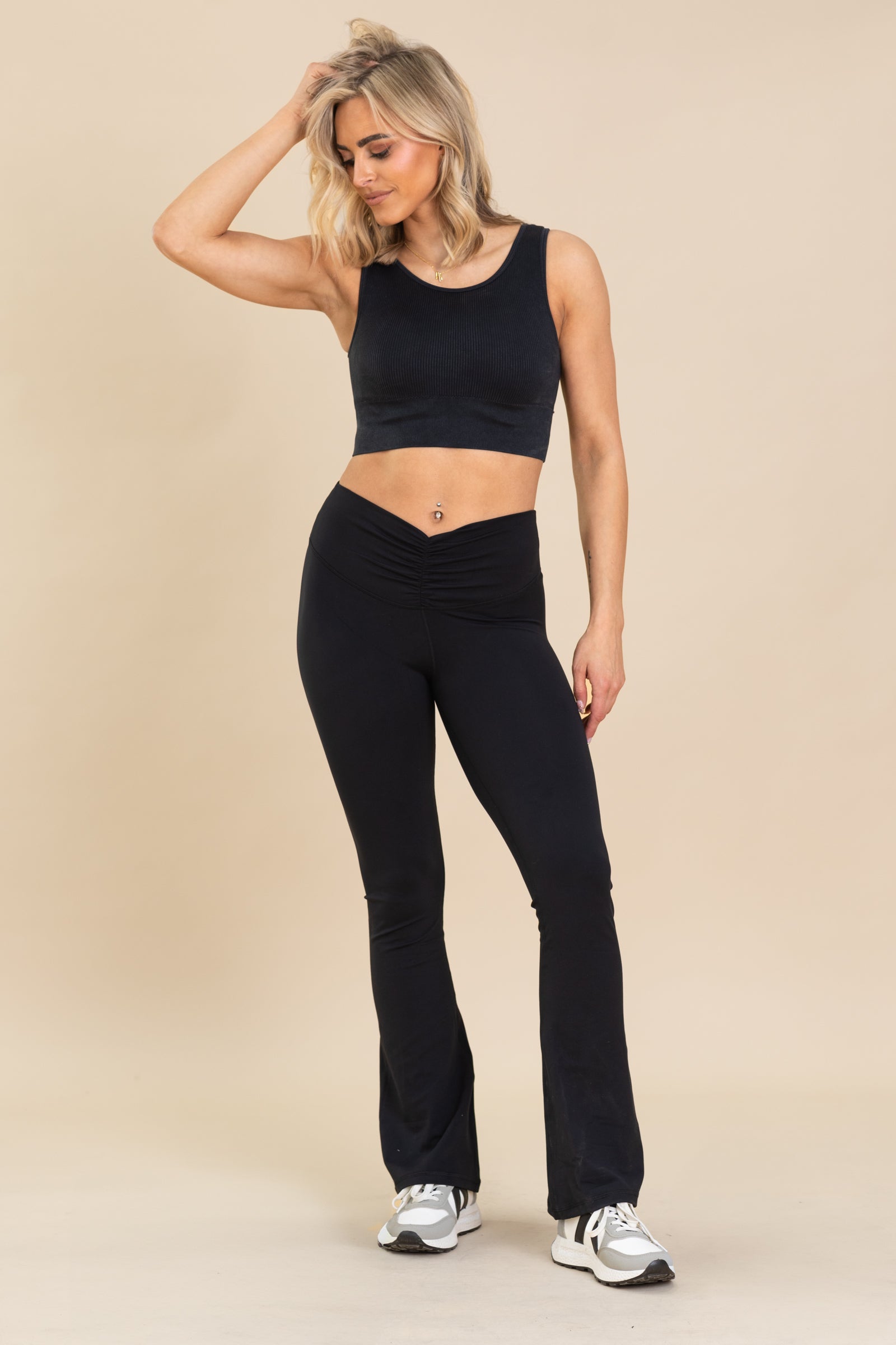 Black Scrunch Waist Flared Pants