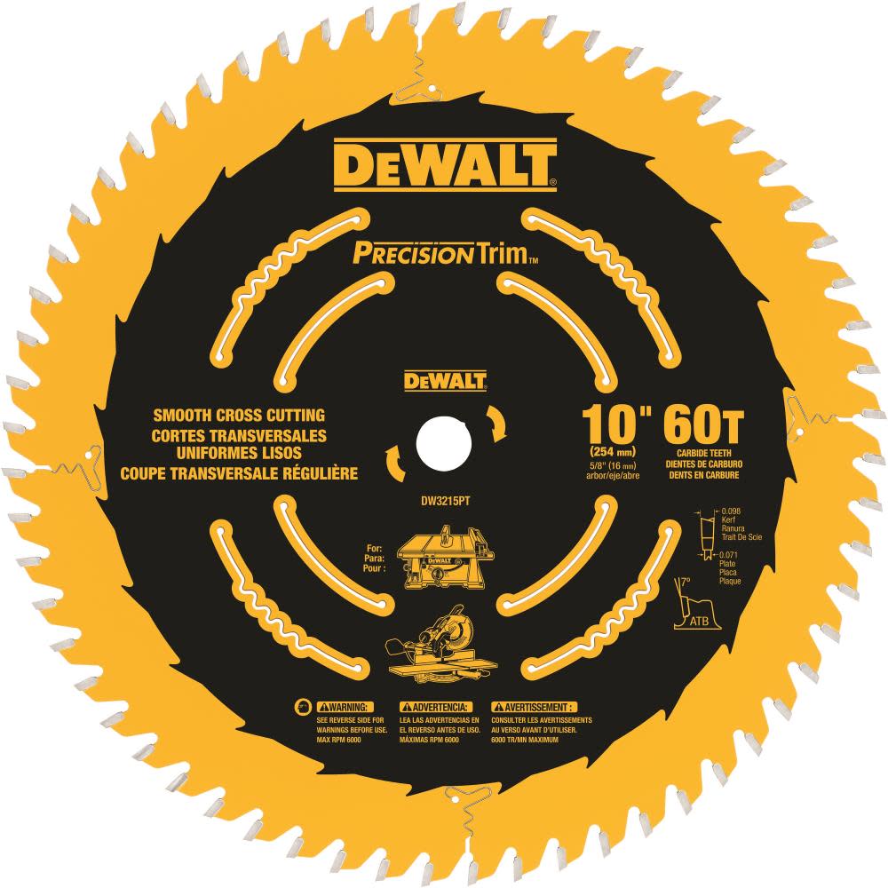 DEWALT 10-in 60T Smooth Crosscutting Saw Blade DW3215PT from DEWALT