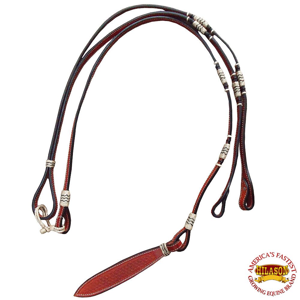 62BH New Hilason Western Rawhide Braided Leather Show Rommel Romel Romal Reins Horse