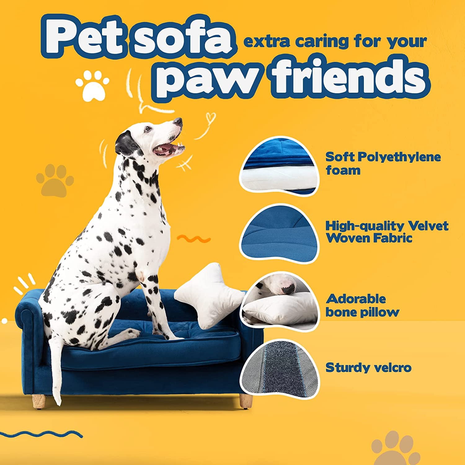 dCee Pet Sofa - Soft Pet Bed for Medium Pet， Comfort Sleep with Removable Cushion Cover， Navy