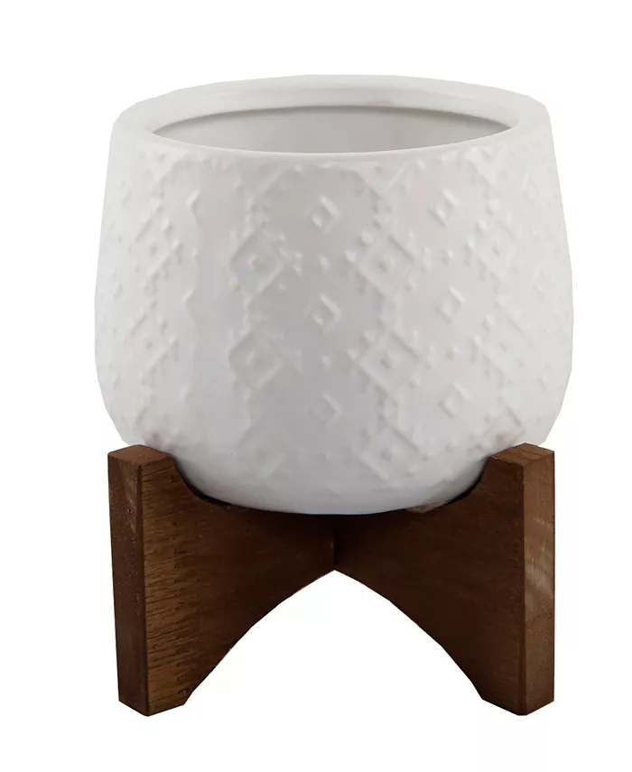 Flora Bunda Indian Ceramic Planter on Stand， 4.75