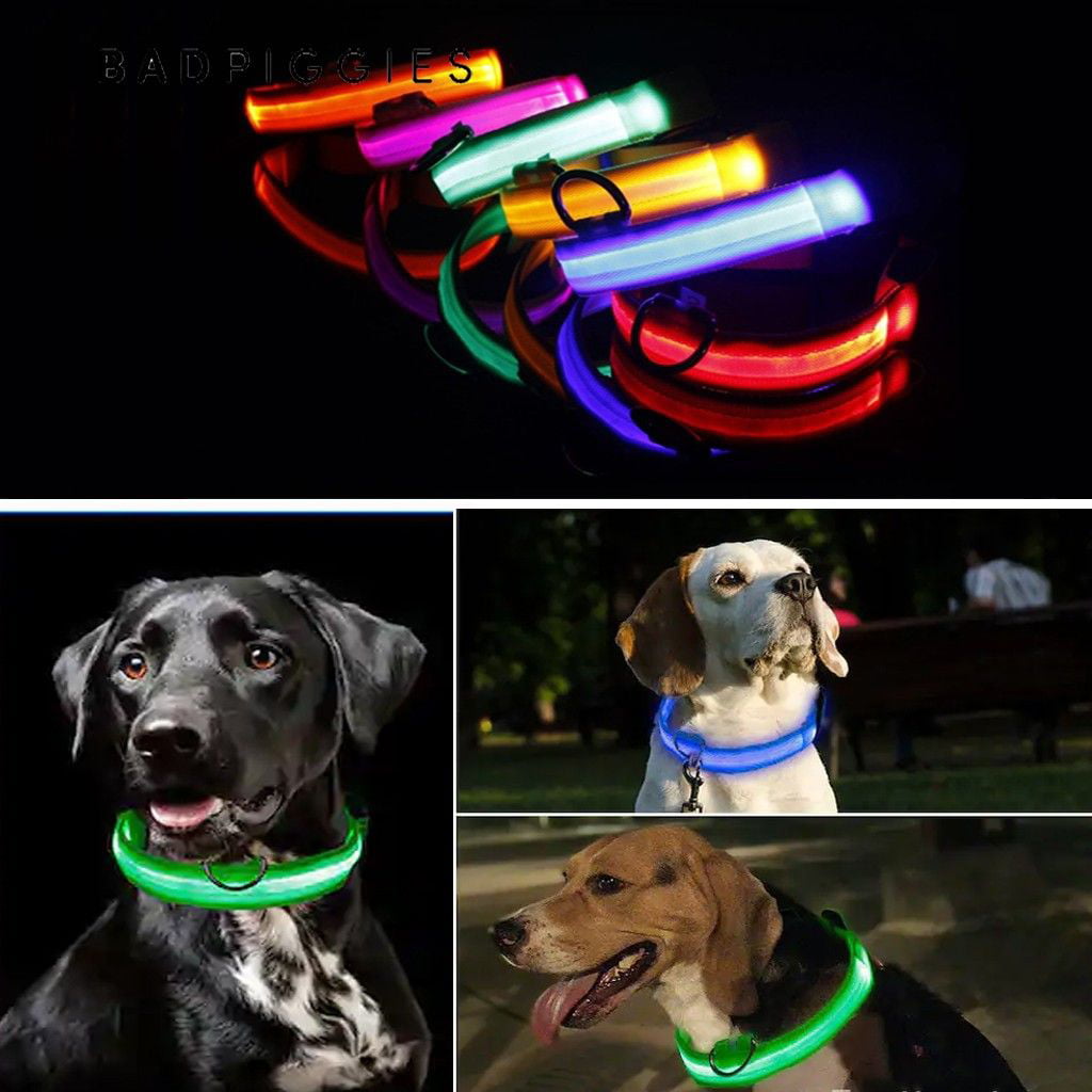 BadPiggies LED Dog Collar Pet Collar Rechargeable USB Reflective Adjustable Safety Flashing Luminous Leashes Light Up Night For Small Medium Large Dogs