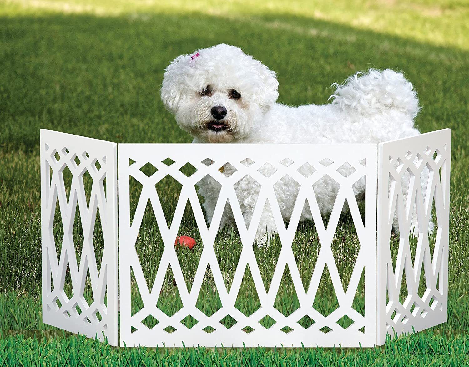 Pet Gate for Doorways and Stairs - Safety Dog Gate -Wooden Panel Freestanding Gates for The House- Z Shape Tri-Fold (Diamond White)