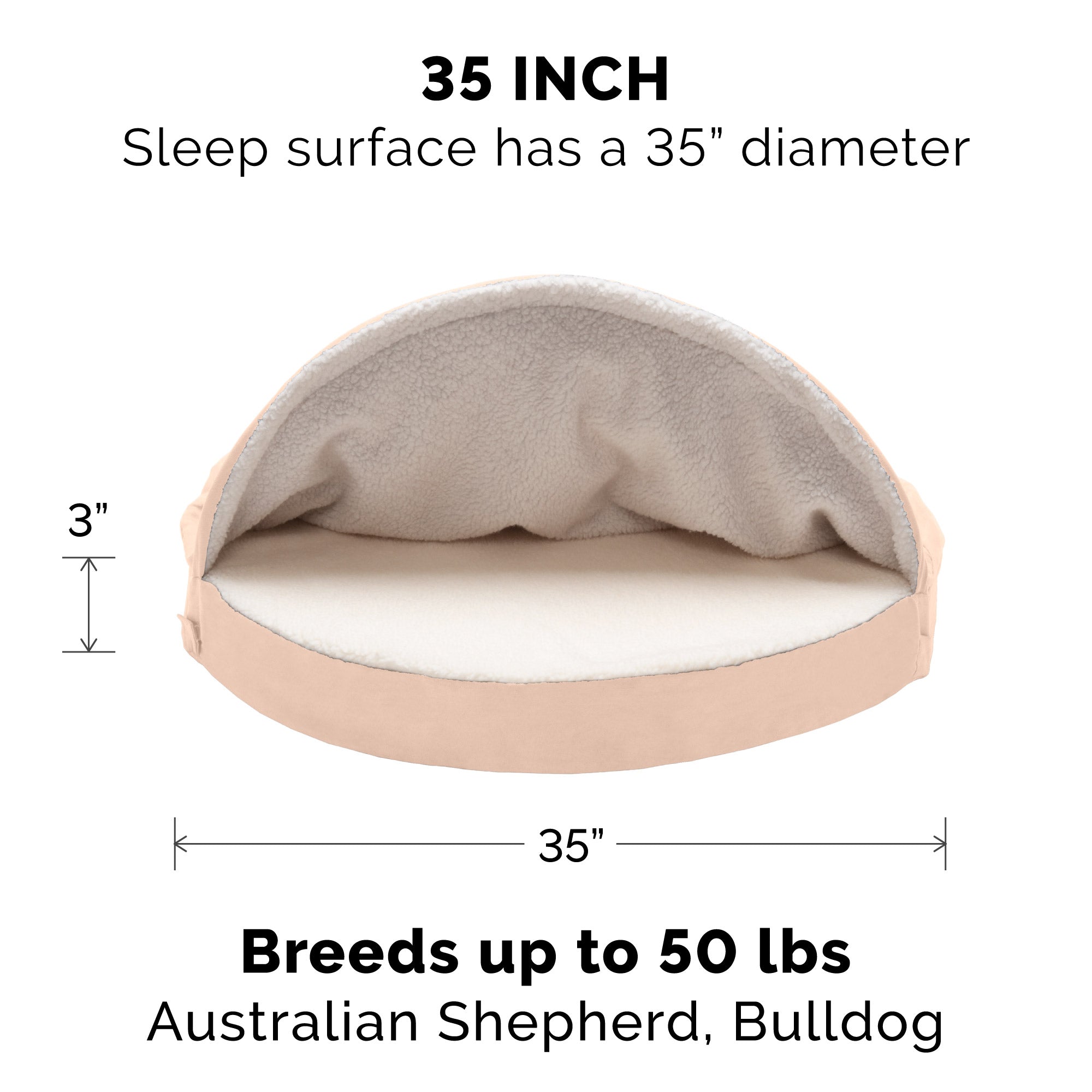 FurHaven Pet Products Orthopedic Faux Sheepskin Snuggery Burrow Pet Bed for Dogs and Cats， Cream， 35