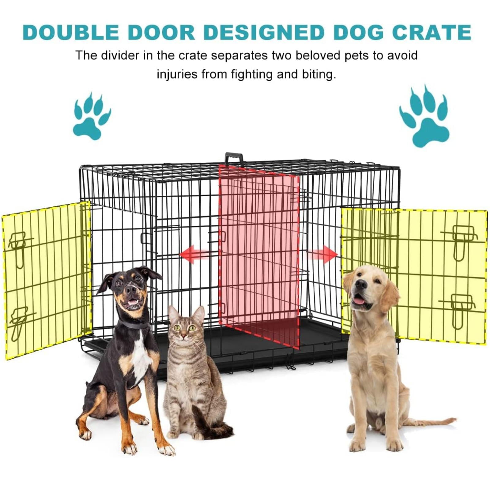 NiamVelo 48 inch Large Dog Crate  Dog Cage Dog Kennel， Folding Metal Wire Pet Crate with Handle and Plastic Tray， IndoorandOutdoor， Black XXL