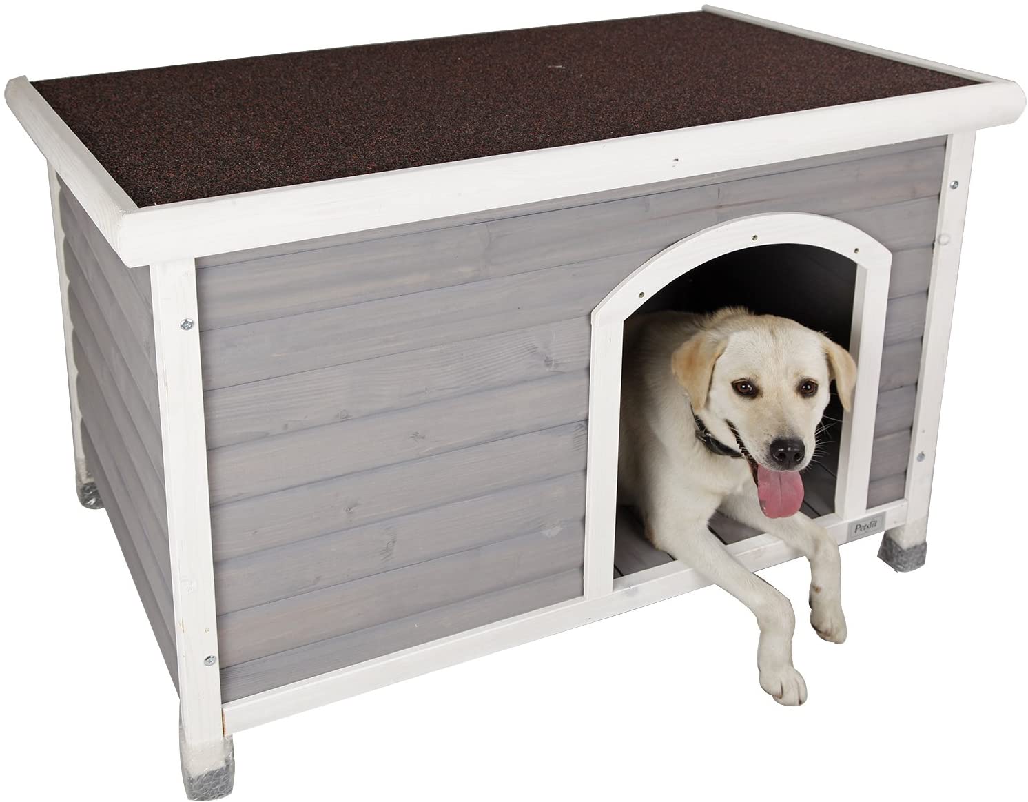 Wooden Dog House，Outdoor Pet Kennel， Solid Wood， Weather Proof， Light Grey， Medium/40.8 X 26 X 27.6 Inch
