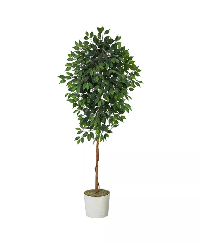 Nearly Natural 6' Ficus Artificial Tree in Tin Planter