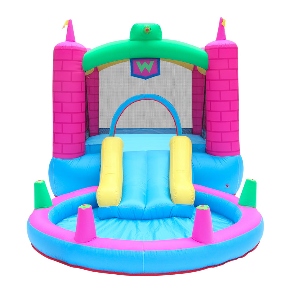 SalonMore Inflatable Bounce House with Blower，Pool and Water Slide and Splash，Multi-color Tank