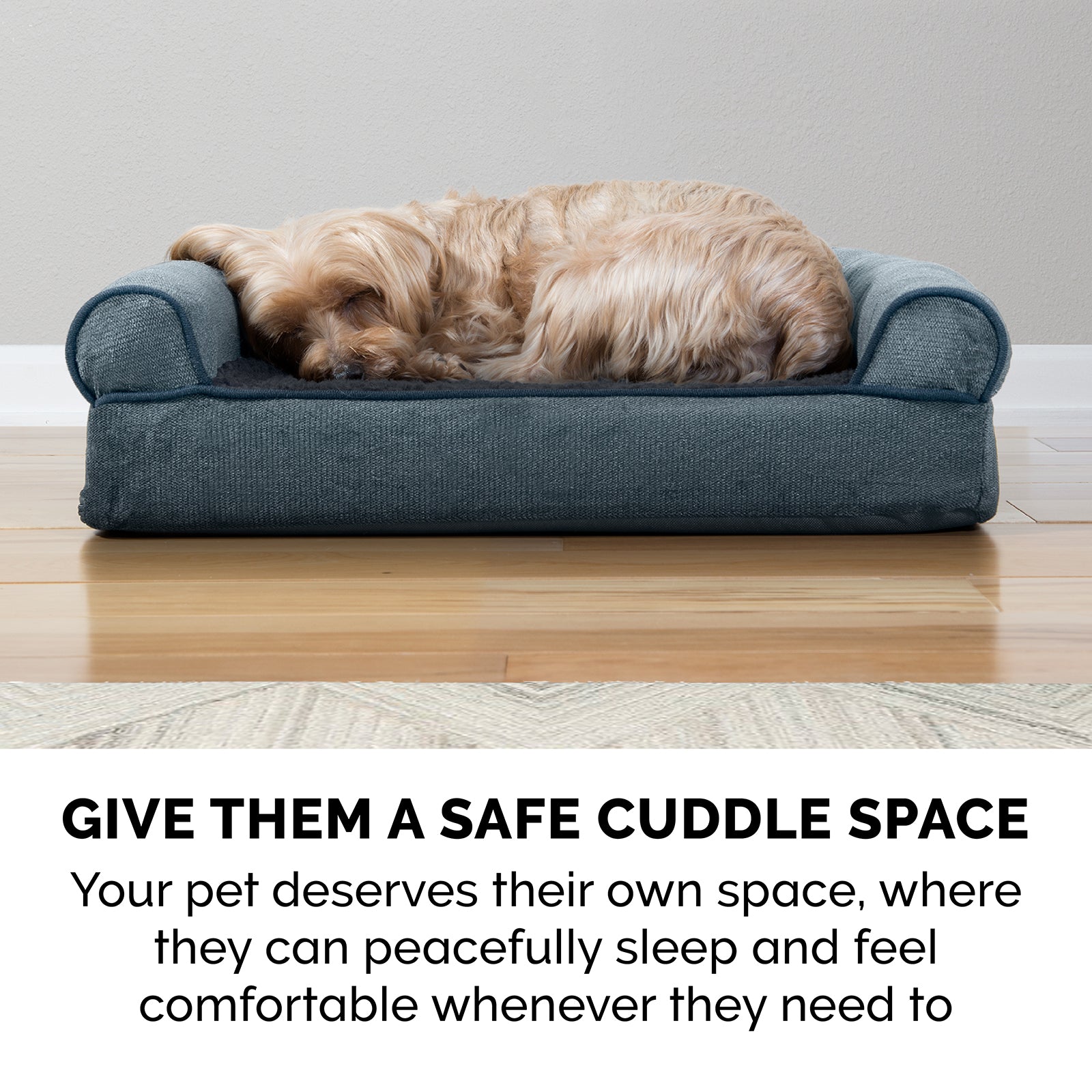 FurHaven | Faux Fleece and Chenille Soft Woven Pillow Sofa Pet Bed for Dogs and Cats， Orion Blue， Large