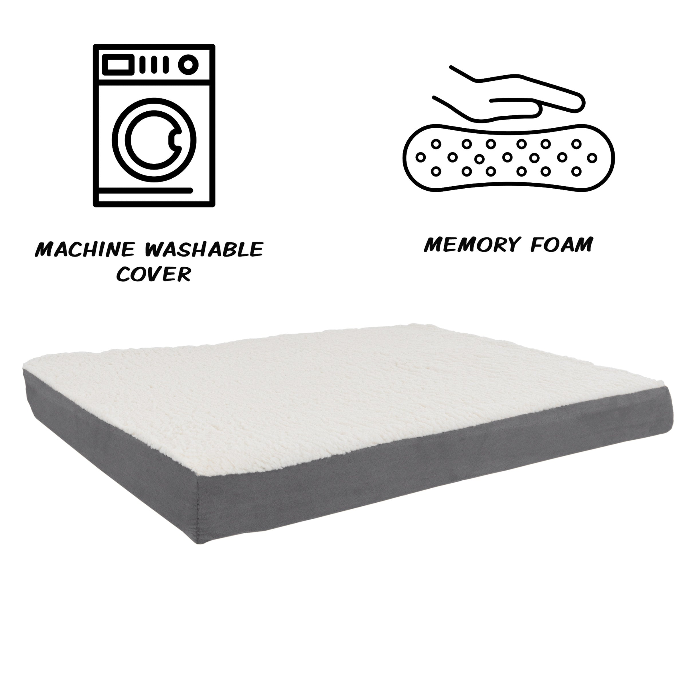 Orthopedic Dog Bed - 2-Layer 36x27-Inch Memory Foam Pet Mattress with Machine-Washable Sherpa Cover for Large Dogs up to 65lbs by PETMAKER (Gray)