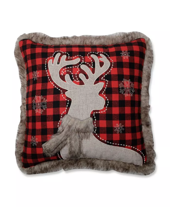 Pillow Perfect Fur Reindeer Square Red Black 18