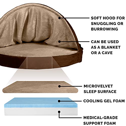 FurHaven | Cooling Gel Microvelvet Snuggery Pet Bed for Dogs and Cats， Espresso， 26-Inch