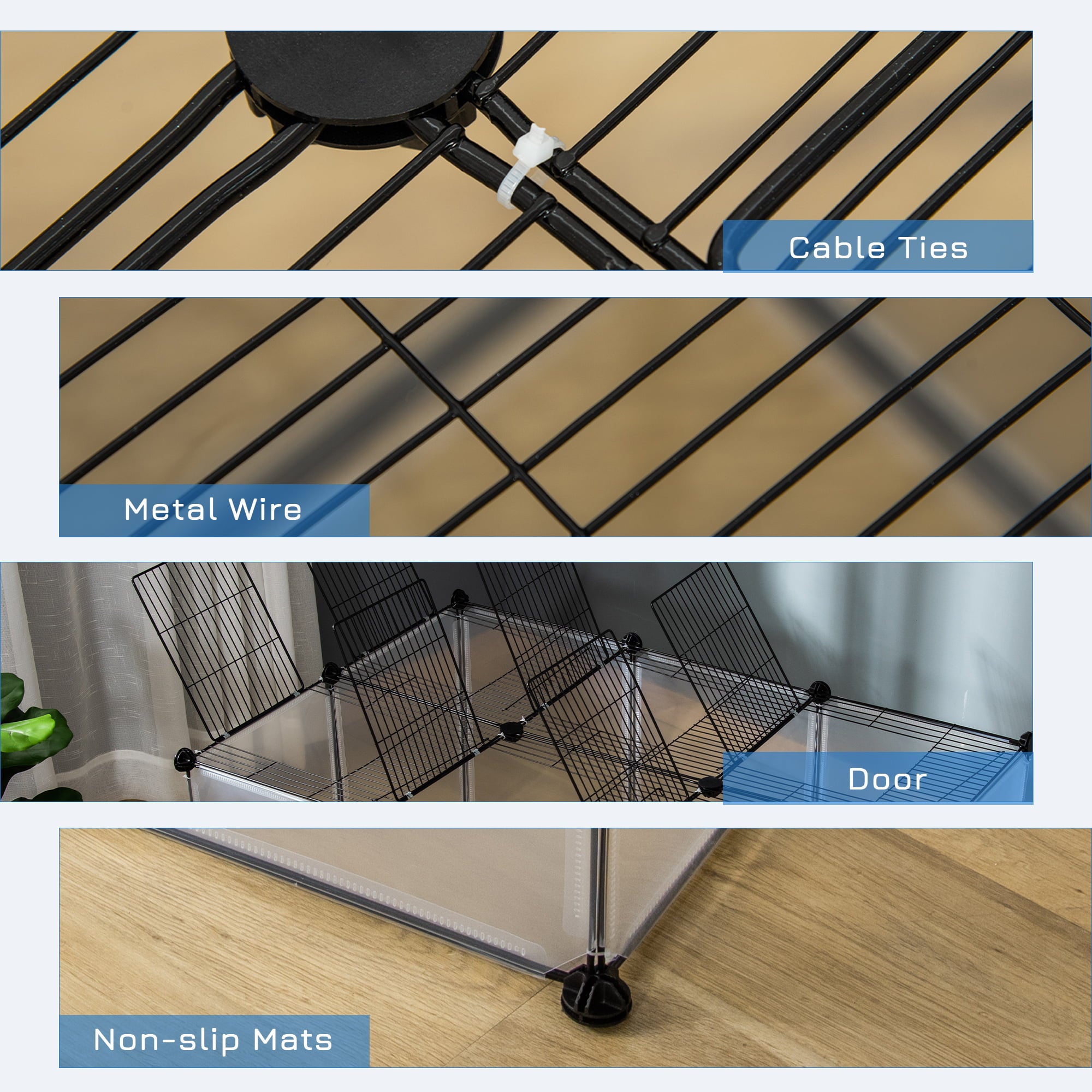 PawHut Pet Playpen with Door， Guinea Pigs Mesh Cage for Small Animal， Clear