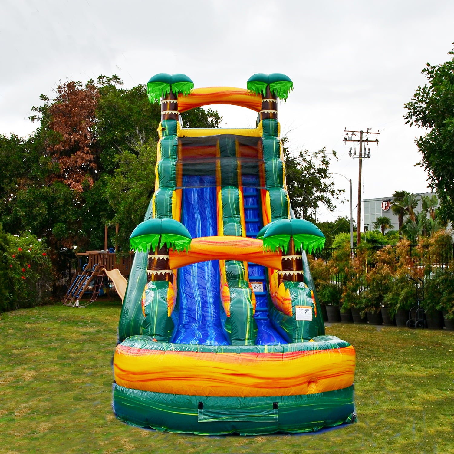 JumpOrange Cali Palms Commercial Grade Inflatable Water Slide with Detachable Deep Pool， for Adults and Kids， Includes Blower， Stakes and Storage Bag， 19'H x 36'L x 15'W