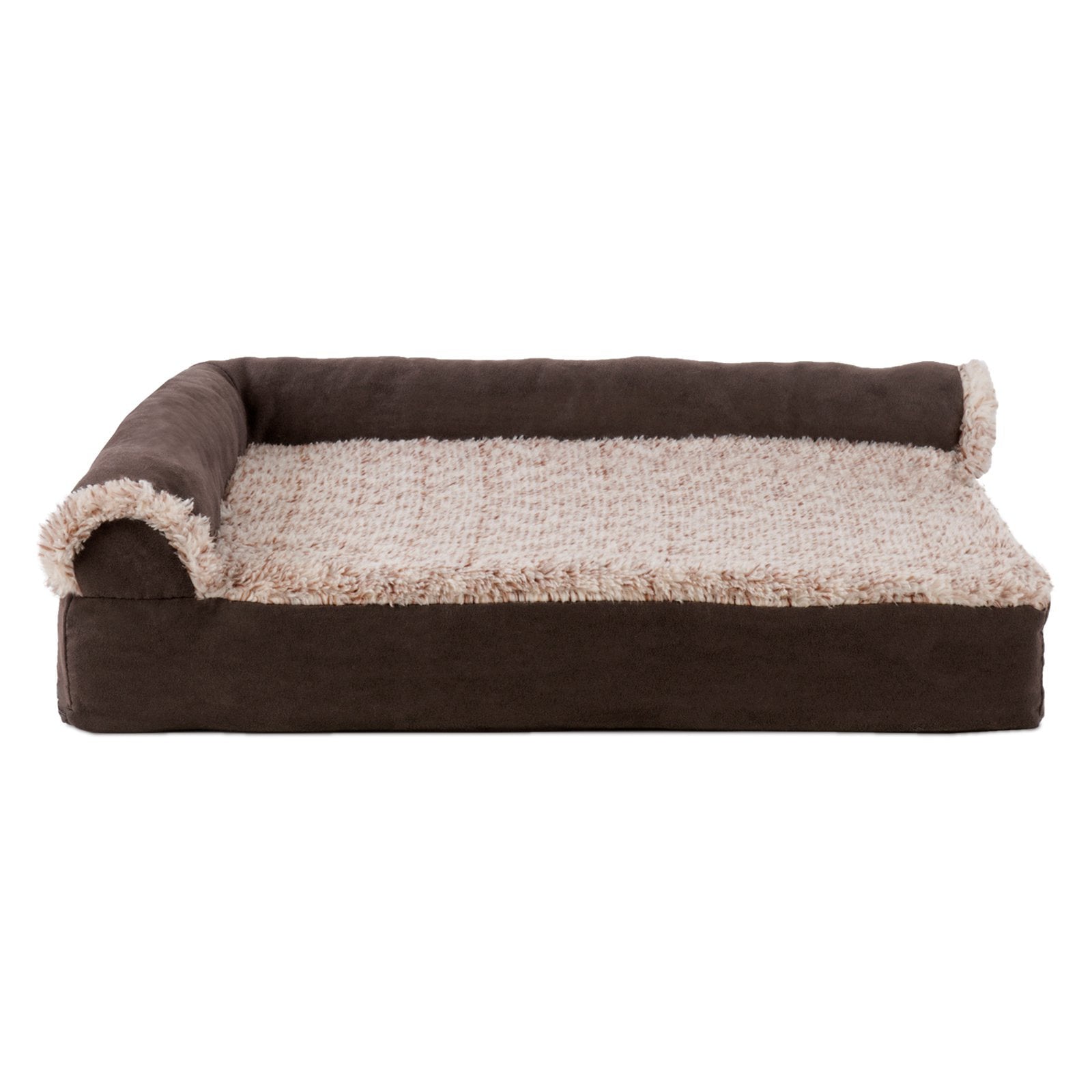 Furhaven Two-Tone Faux Fur and Suede Deluxe Chaise Lounge Orthopedic Sofa Dog Bed