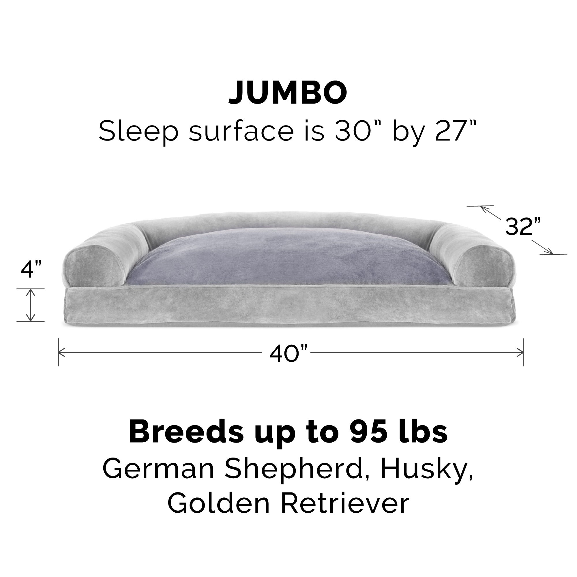 FurHaven | Faux Fur and Velvet Pillow Sofa Pet Bed for Dogs and Cats， Smoke Gray， Jumbo