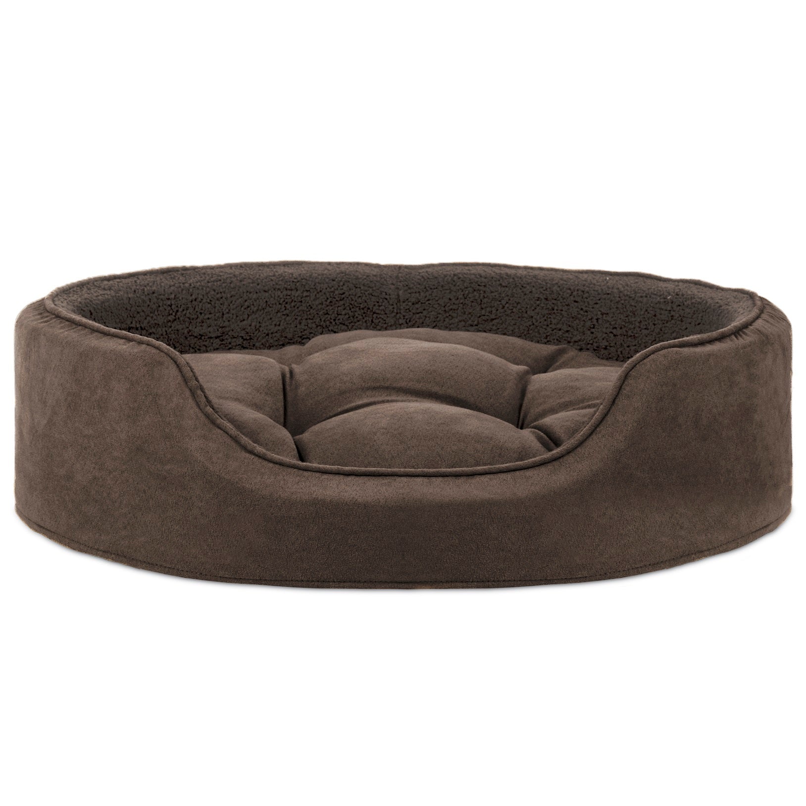 FurHaven | Oval Terry Fleece and Suede Pet Bed for Dogs and Cats， Espresso， Medium