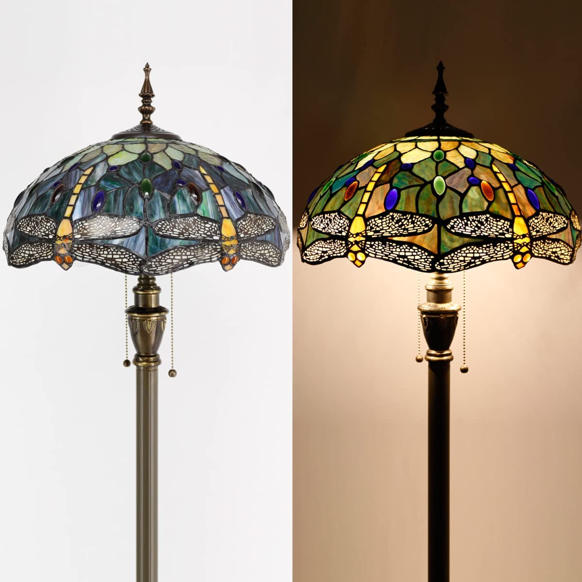 BBNBDMZ  Floor Lamp Stained Glass Butterfly Style Reading Lamp W16H70 Inch Tall Antique Standing Pole Light Bronze Finsh  Bright Lighting Decor  Corner Living Room Bedroom Office