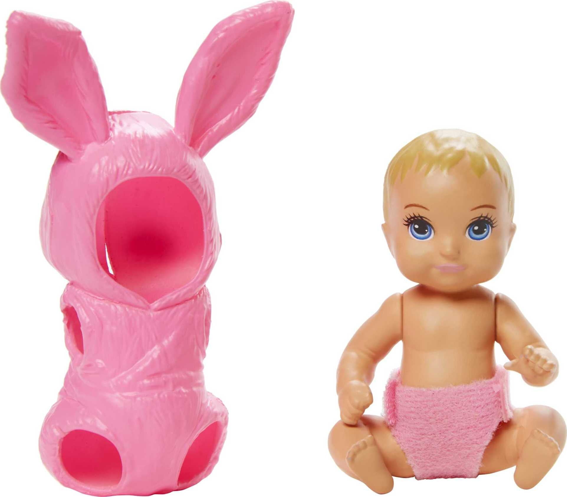 Barbie Doll, Baby with Removable Bunny Onesie Costume with Rabbit Ears & Diaper, Babysitters Inc