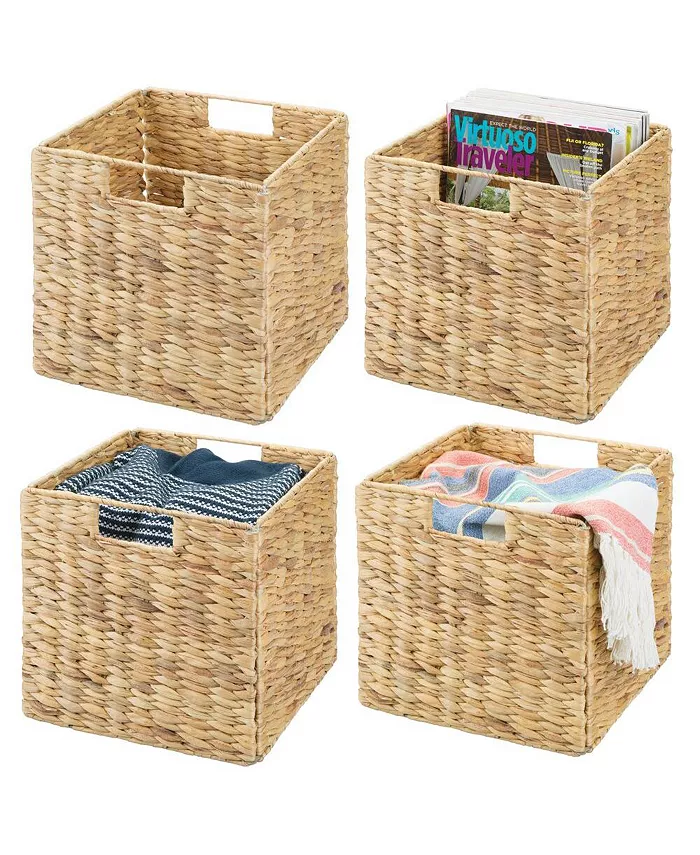 mDesign Woven Hyacinth Home Storage Basket for Cube Furniture， 4 Pack