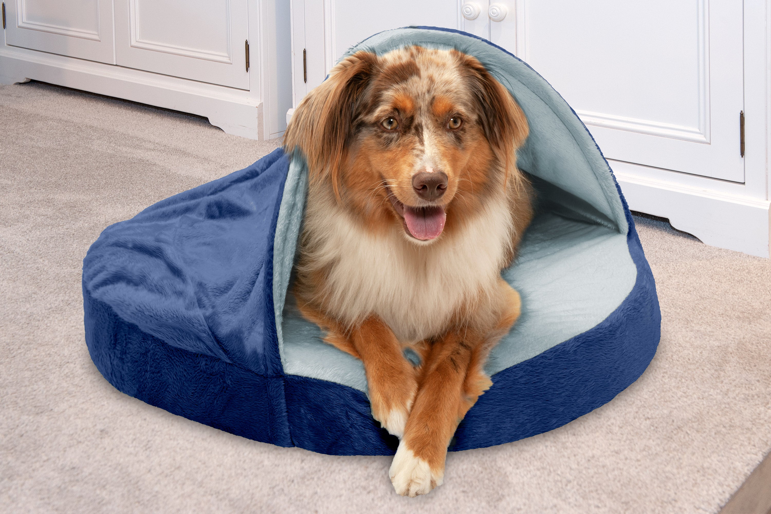 FurHaven | Orthopedic Microvelvet Snuggery Burrow Pet Bed for Dogs and Cats， Navy， 26-Inch