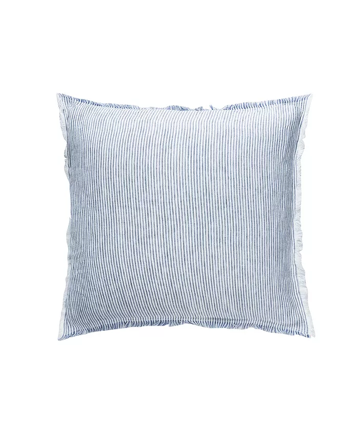 Anaya Home Chambray Blue White Striped So Soft Linen Down Pillow