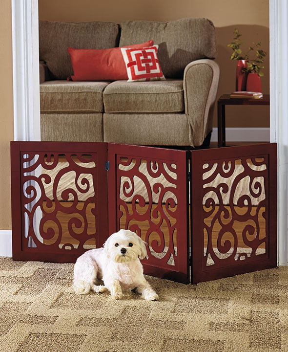 Dogs Pet Gate in 3 Panels Scroll， Wooden Frames as Dogs Accessories for Small Dogs