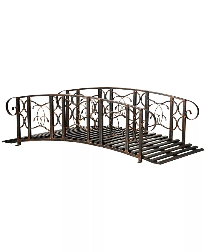 Outsunny 6' Metal Arch Backyard Garden Bridge with 660 lbs. Weight Capacity， Safety Siderails， Vine Motifs， Easy Assembly for Backyard Creek， Stream，