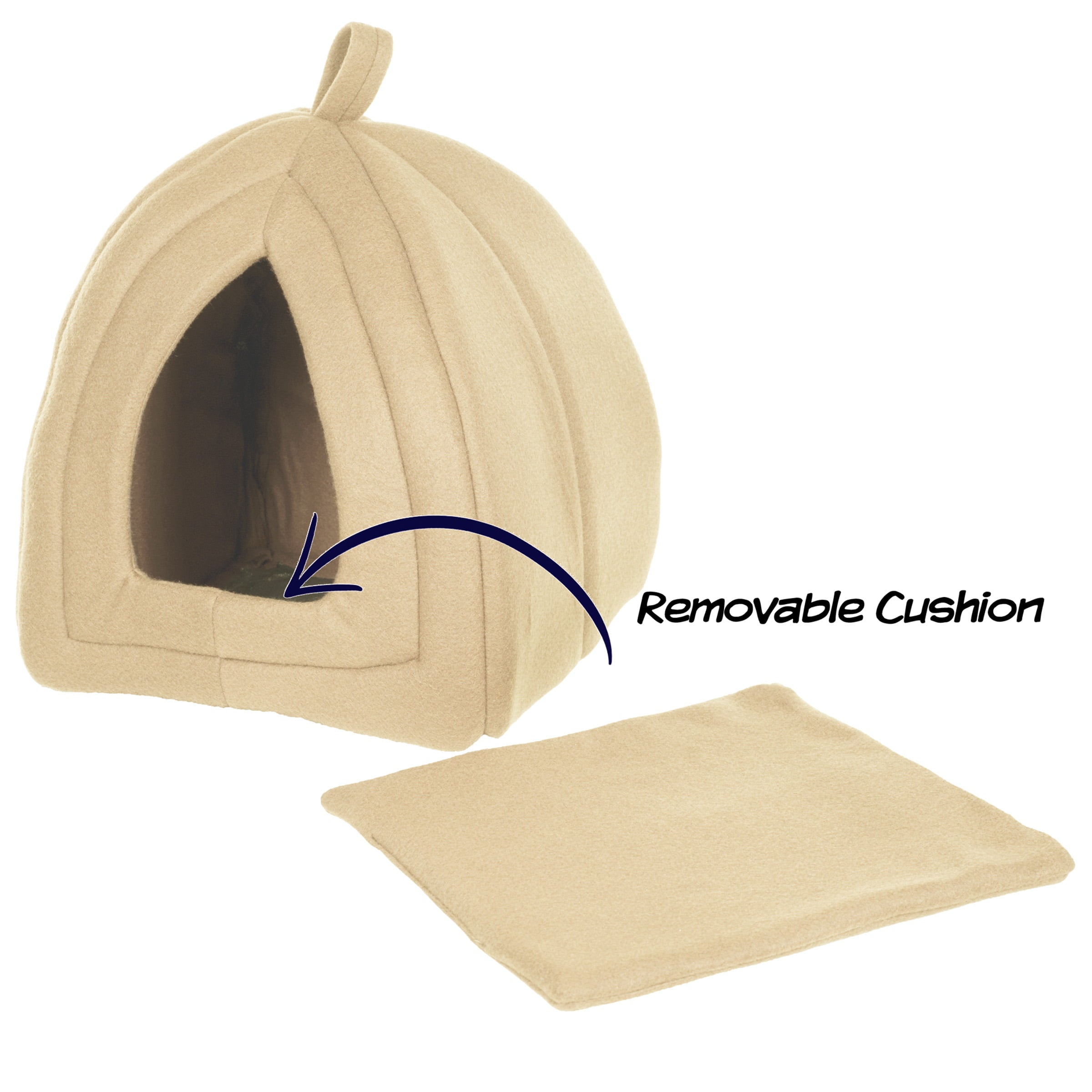 Cat House - Indoor Bed with Removable Foam Cushion - Pet Tent for Puppies， Rabbits， Guinea Pigs， Hedgehogs， and Other Small Animals by PETMAKER (Tan)