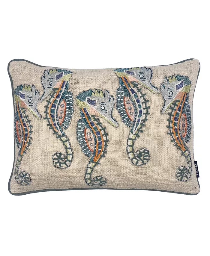 Mod Lifestyles Seahorses Embroidery Lumbar Decorative Pillow， 20